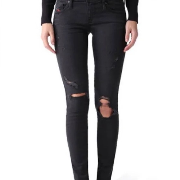 BLACK DIESEL DISTRESSED SKINZEE JEANS SIZE 28 - Picture 1 of 5